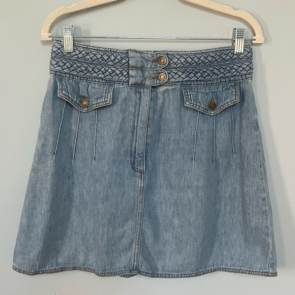 Free People Hemp High Rise Braided A-Line Jean Skirt Denim‎ Blue Womens Size 12 - Picture 1 of 10